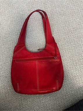 Red Leather Tignanello Shoulder Tote Bag